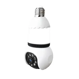 E27 bola lampu keamanan CCTV nirkabel WiFi, lampu keamanan 360 derajat PTZ bentuk CMOS deteksi gerakan kartu memori H.265