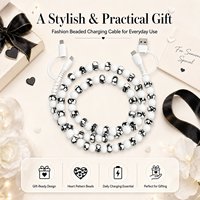 Câble de charge FASHLINK monochrome avec perles en forme de cœur, 4 en 1, USB Type C, multi-connecteurs, accessoire de mode romantique