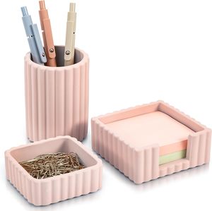 Ensemble d'accessoires de <span class=keywords><strong>bureau</strong></span> esthétiques modernes, lot de 3, organiseurs élégants en béton <span class=keywords><strong>rose</strong></span> pour stylos et fournitures de <span class=keywords><strong>bureau</strong></span> - Product Image 1