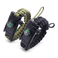 Bracelet de survie en paracorde avec couteau, allume-feu en silex, boussole, sifflet et boucle pour le camping et la randonnée en plein air