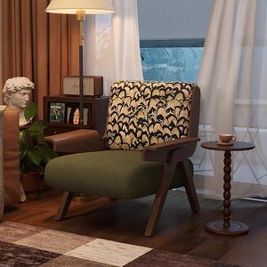 <span class=keywords><strong>Fauteuil</strong></span> en bois massif finition noyer avec motif oiseau volant, tissu imprimé rétro, canapé individuel pour salon, chambre à coucher, décoration intérieure - Product Image 4