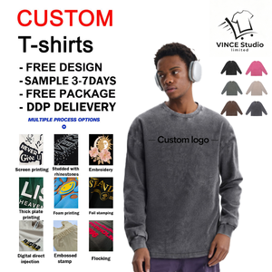 Camiseta de Manga Larga de Algodón Personalizada para Hombre, Cuello Redondo, Estampado Flocado en la Parte Delantera, Corte Regular Informal - Product Image 1