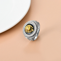 Bijoux animaux Bague en argent sterling 925 avec zircon cubique bicolore roi lion pour hommes