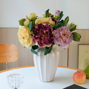 Automne couleur fait à <span class=keywords><strong>la</strong></span> main 2 têtes bord brûlé coréen mariée pivoine Faux fleur pour <span class=keywords><strong>la</strong></span> fête des mères décoration de <span class=keywords><strong>la</strong></span> maison Vase Arrangement - Product Image 3