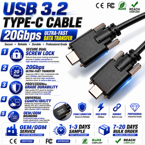 Cable USB 3.2 Tipo-C con Doble Bloqueo de Tornillos, Sincronización de Datos a 20 Gbps, Carga Rápida para Cámara Industrial, Sistema de Visión, Visión Artificial, SSD - Product Image 2