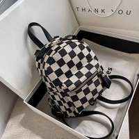 Sac à dos en toile noir et blanc à carreaux pour filles, mini sangles en cuir, vente en gros
