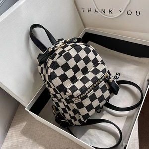 Wholesale Canvas Black and <strong>White</strong> Check Small <strong>Mini</strong> <strong>Backpack</strong> for Girls <strong>Mini</strong> Leather Straps - Product Image 3