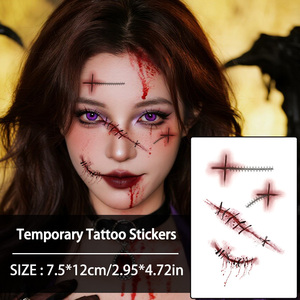 Halloween Visage Autocollant <span class=keywords><strong>Tatouage</strong></span> Temporaire Maquillage Visage Cicatrice Sang Cicatrice <span class=keywords><strong>Tatouage</strong></span> Imperméable Convient pour le Visage et le <span class=keywords><strong>Cou</strong></span> - Product Image 4