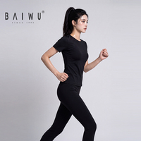 Baiwu OEM – Ensemble de sudation noir enduit pour femme, haut à manches courtes pour la danse et l'entraînement, modèle 126118031