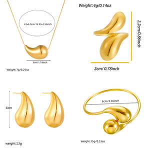 Stainless Steel Teardrop Jewelry <b>Set</b> Gold Color Irregular Shape Unisex Fashion <b>Bracelet</b> Necklace Earrings - Product Image 4