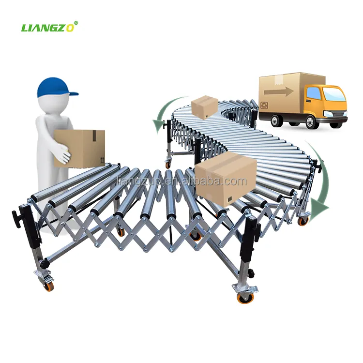 LiangZO Extendable Ploy-V Steel Roller Conveyor with Power