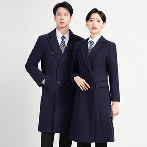 Men Wool Overcoat Mid Length Double Breasted Winter Coat Professional Work Uniform For Office Front Desk - Product Image 4