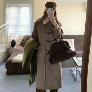 Korean Style Women's Wool Coat Mid Length Over The Knee High End Duffle Coat Camel Color With Pocket - Product Image 2