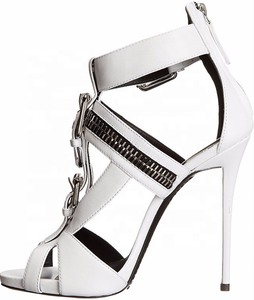 Sandales pour femmes au design spécial, à bout pointu ouvert, avec bride de cheville et fermeture éclair métallique, chaussures d'été habillées à talon fin, sandales mode pour femmes - Product Image 2