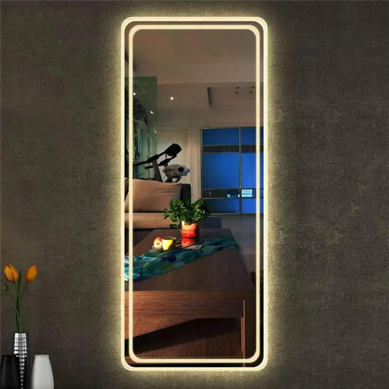 Bath_mirrors LED Smart Bath Mirror With Light Hot Sale High Bright Anti Fog Touch Screen Large Decor Wall Hanging Illuminated Mirror Gold