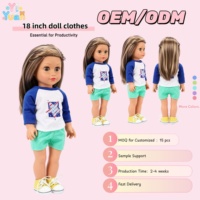 Vêtements de jeu quotidiens pour poupée OEM 18 pouces, T-shirt à manches raglan bicolore à motif étoile + short vert, Fournisseur de vêtements personnalisés pour poupées