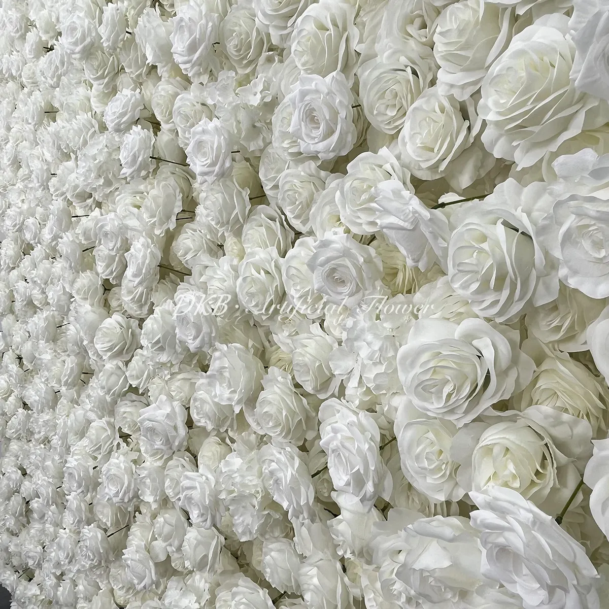 DKB Factory Customize White Silk Rose Flower Wall Floral Arrangement 5D Artificial Flower Wall For Wedding Party Decor