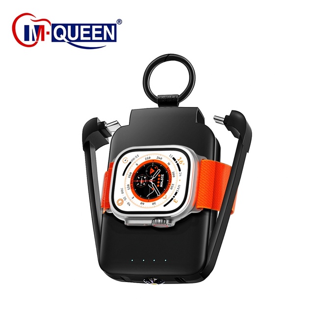 Small Portable 2000Mah Li-Polymer Keychain Power Bank Built-in Cable Wireless Charger Magnetic Design LED Lighting Smart Watch
