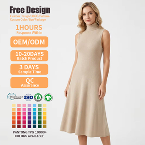 Vestidos Casuales sin Mangas para Mujer, Venta al Por Mayor, Vestidos de Punto con Cuello Alto para Mujer, OEM ODM - Product Image 1