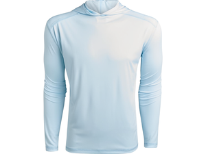 Chemise décontractée pour homme en polyester tricoté, coupe ajustée, à manches longues, à capuche, bleu clair, séchage rapide, pour l'été - Product Image 1