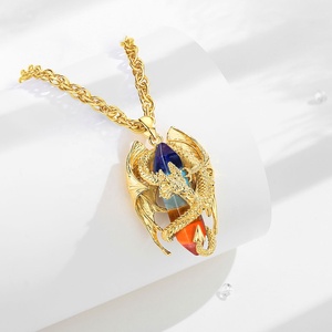 Joyería de diseño único, collar de dragón con colgante de piedra de cristal <span class=keywords><strong>Natural</strong></span> curativo de arcoíris colorido Hexagonal para hombres o mujeres - Product Image 2
