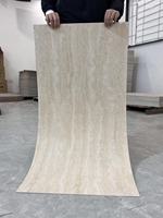 Panel Dinding Fleksibel Motif Travertine Linear untuk Interior, Sudut Melengkung, Dekoratif, Komersial, Batu Fleksibel