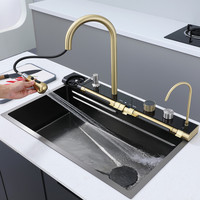LED Digital Nano Handmade Modern Single-Slot Thickened 304 Robinet d'évier de cuisine en acier inoxydable multifonction Smart Waterfall