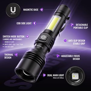 Aluminum Outdoor Camping IP65 Waterproof Tactical Flashlight Portable Side Lighting Torch <b>Light</b> <b>USB</b> <b>Rechargeable</b> Zoom Flashlight - Product Image 3