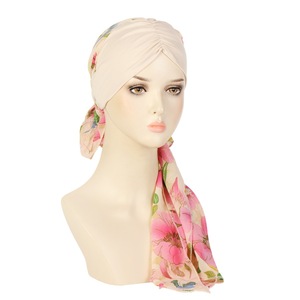 Nouveau turban pré-noué <span class=keywords><strong>pour</strong></span> femmes, imprimé floral, hijab musulman, chapeau de chimiothérapie contre le cancer, couvre-cheveux, foulard <span class=keywords><strong>pour</strong></span> perte de cheveux, bandeau extensible - Product Image 6