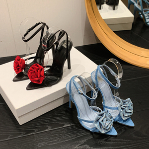 Chaussures à talon pour femmes, escarpins style rose fleur denim, talon haut pour femmes - Product Image 3