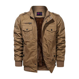 Casual Hommes col montant <span class=keywords><strong>Kaki</strong></span> vert <span class=keywords><strong>militaire</strong></span> fermeture éclair <span class=keywords><strong>polaire</strong></span> doublé épais Canvas Vestes Hommes blouson aviateur - Product Image 3