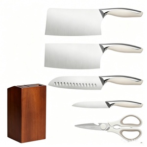 Ensemble de couteaux de cuisine en acier inoxydable à haute teneur en carbone, hachoir, ensemble de couteaux japonais, ciseaux de cuisine, couteau de cuisine avec support en bois massif - Product Image 6