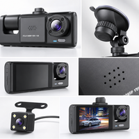 Caméra embarquée WiFi 3 canaux 1080P à triple objectif, DVR de voiture 2 pouces TN, vision nocturne, enregistrement en boucle, mode stationnement, surveillance avant, arrière et habitacle