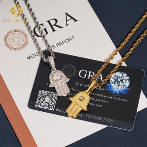 Prix d'usine, bijoux hip-hop raffinés, pendentif en moissanite VVS, argent 925, diamant glacé personnalisé, pendentif main de Hamsa porte-bonheur, cadeau - Product Image 6