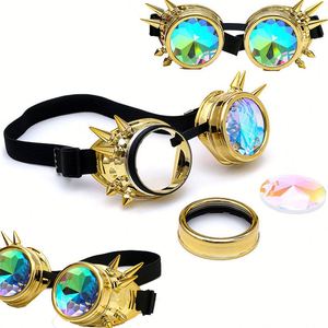 Wholesale Men Women Rivet Steampunk Goggles Cosplay Crystal Lenses Kaleidoscope <b>Rainbow</b> Glasses - Product Image 3