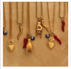 Collier pendentif en acier inoxydable plaqué or bricolage émail mauvais œil main <span class=keywords><strong>corne</strong></span> italienne - Product Image 1