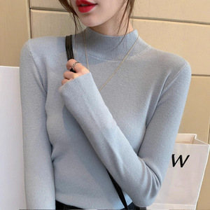 เสื้อถักไหมพรมผู้หญิง คอสูง แขนยาว สีพื้น ทรงเข้ารูป สำหรับฤดูใบไม้ร่วงและฤดูหนาว เสื้อชั้นใน ไซส์เดียว - Product Image 5