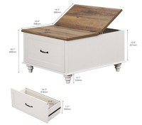 Meilleur vendeur, table basse en bois carrée avec grand compartiment de rangement caché et tiroir latéral, plateau relevable