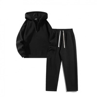 Ensemble décontracté 2 pièces pour hommes et femmes : Sweat à capuche demi-zippé respirant en maille et pantalon large – Style Hip Hop Hiver Tendance Urbaine
