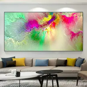 Lienzo colorido abstracto, arte de pared, fondo rosa, obra de arte para sala de estar moderna, dormitorio, sofá, decoración fácil de colgar