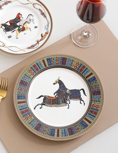 Modern Animal Pattern <b>Bone</b> <b>China</b> <b>Dinner</b> Plate <b>Set</b> with Gold Rim Portable for Picnics - Product Image 6