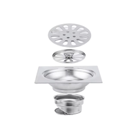 Siphon de sol carré moderne en acier inoxydable 304 avec couvercle, filtre de haute qualité, poli, pour salle de bain, anti-odeur, vente en gros
