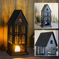 Nouvelle lanterne de Noël de style pastoral en fer forgé ajouré, porte-bougie décoratif en forme de petite maison