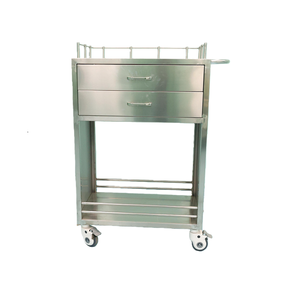 렉캉 스테인리스 스틸 이동식 의료 카트 두 개의 서랍, 가드레일, 잠금 가능한 바퀴-병원용 구강 약물 트롤리 - Product Image 3