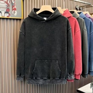 Sweat à capuche en coton épais pour homme, style rétro, délavé à l'acide, effet usé, coupe oversize, streetwear - Product Image 2