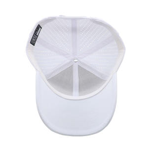 Premium Solid White 6-Panel Baseball Cap with Laser Perforated Holes for Waterproof Outdoor Sports Use - Product Image 6