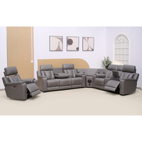 Canapé d'angle réglable avec appui-tête inclinable en cuir 3 + 2 + 1 avec console de salon fonctionnelle avec charge sans fil