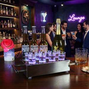 Plateau à verres lumineux LED RGB rechargeable en acier inoxydable avec logo personnalisé pour bar, club, mariage, fête, restaurant - Product Image 2