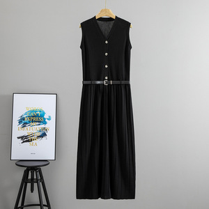 Vestido Largo de Punto sin Mangas con Cuello en V para Mujer, con Cinturón, Corte Ajustado, Estilo Casual de Verano - Product Image 4