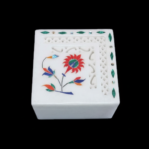 Exportateur en gros de boîtes à bijoux en marbre – Fournisseur de boîtes décoratives en marbre blanc faites à la main avec incrustations de pierres - Product Image 1